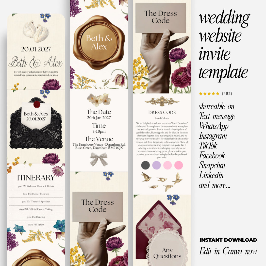 Old Money Wedding Invitation Website | Instant Download